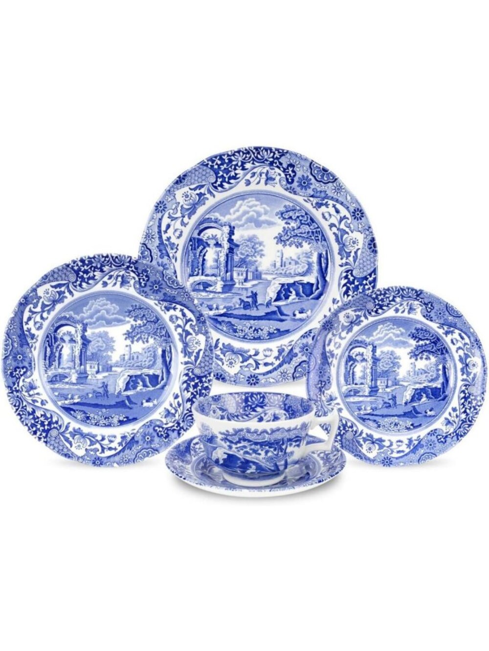 Elegant 5-Piece Blue Italian Dinnerware Set - Microwave Safe Earthenware Plates